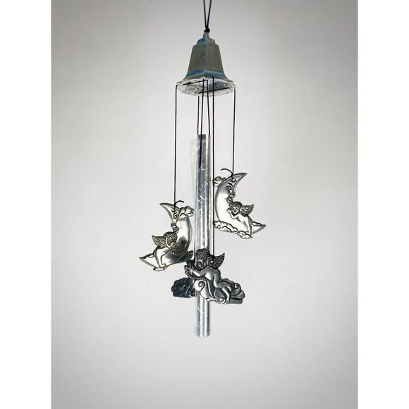 Vintage Alloy Cherub Metal Wind Chime - New In Box - Angels Moon Sky Clouds - Picture 1 of 3